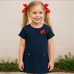 SHRINKING VIOLET Girls Black Knit Dress Red Bows Buttons M 5-6 NWT